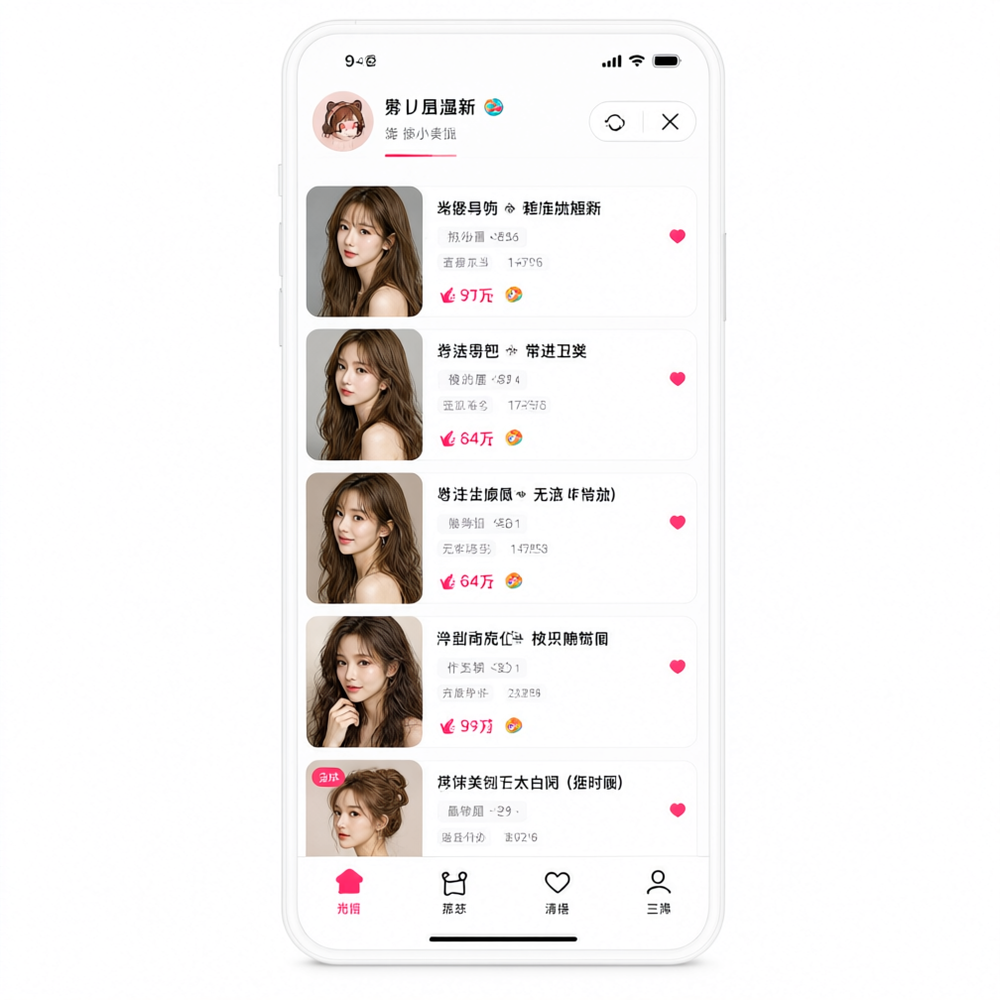 魅影直播APP首页推荐界面，海量主播一键直达